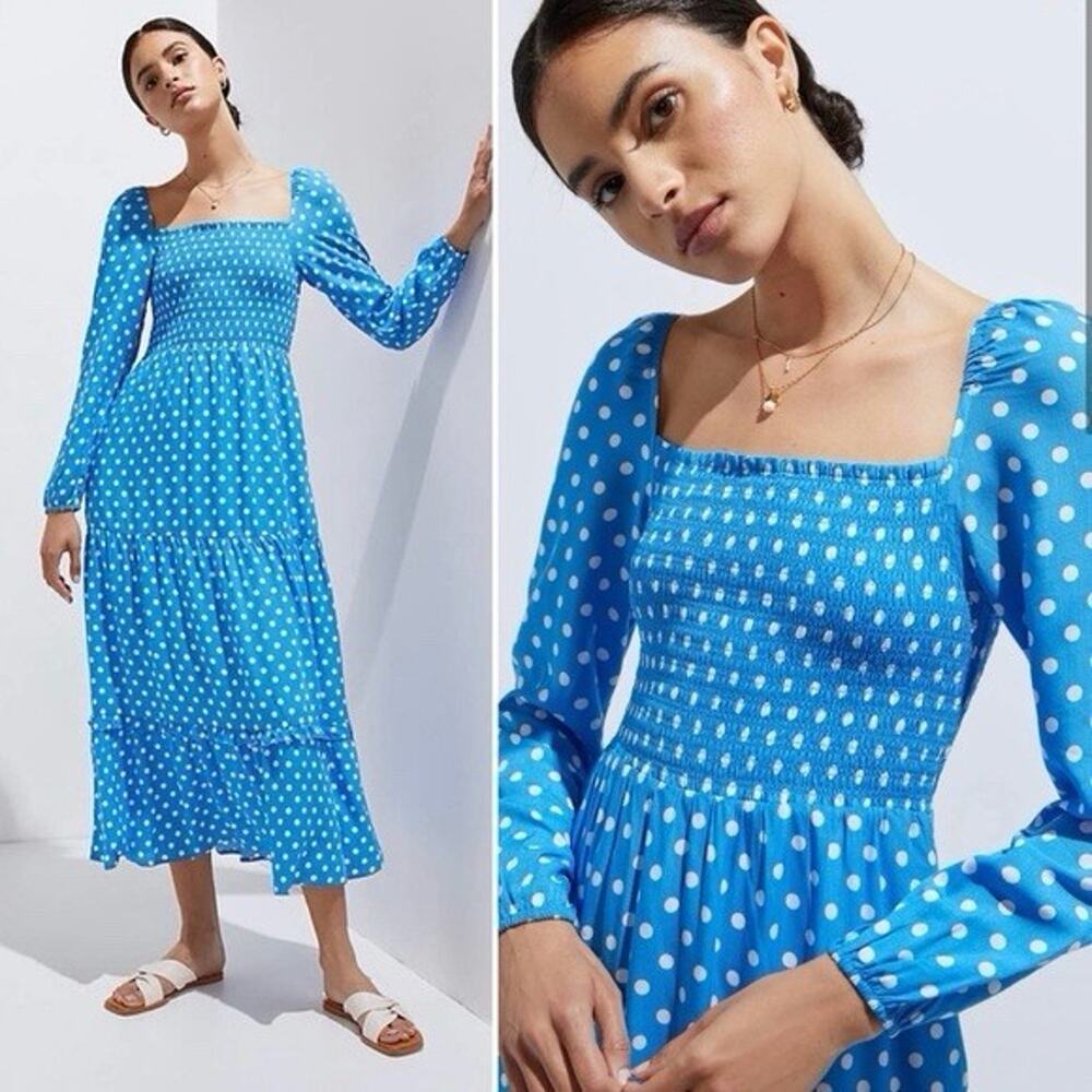 Anthropologie Dolan Left Coast Laney Polka Dot Maxi Dress Blue Size Medium